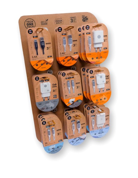 TechOneTech Expositor de 27 Cables y Cargadores para Smartphone - Unidades Surtidas TechOneTech Expositor de 27 Cables y Cargadores para Smartphone - Unidades Surtidas