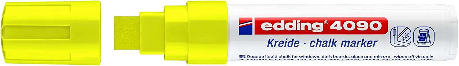 Edding 4090 Rotulador de Tiza Liquida - Punta Biselada - Trazo entre 4 y 15mm - Olor Neutro - Color Amarillo Neon