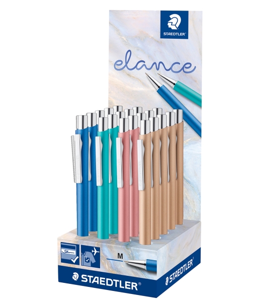 Staedtler Elance Expositor con 20 Boligrafos Retractiles - Tinta Azul - Ancho de Linea M - Colores Surtidos Staedtler Elance Expositor con 20 Boligrafos Retractiles - Tinta Azul - Ancho de Linea M - Colores Surtidos