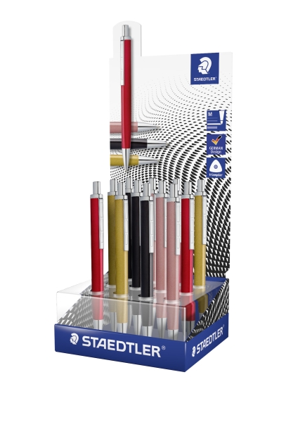 Staedtler Triplus Expositor con 12 Boligrafos Retractiles - Tinta Azul - Ancho de Linea M - Colores Surtidos Staedtler Triplus Expositor con 12 Boligrafos Retractiles - Tinta Azul - Ancho de Linea M - Colores Surtidos