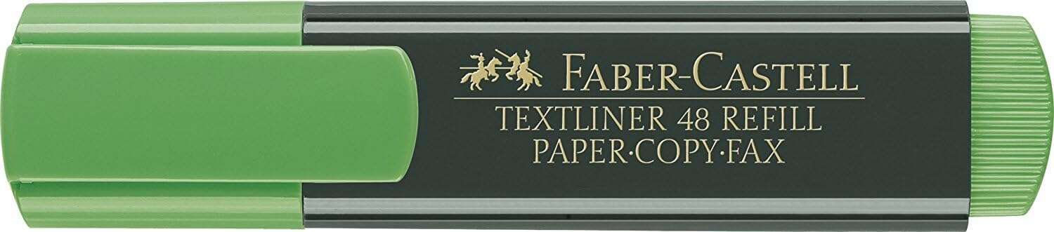 Faber-Castell Rotulador Marcador Fluorescente Textliner 48 - Punta Biselada - Trazo entre 1.2mm y 5mm - Tinta con Base de Agua - Color Verde Faber-Castell Rotulador Marcador Fluorescente Textliner 48 - Punta Biselada - Trazo entre 1.2mm y 5mm - Tinta con Base de Agua - Color Verde