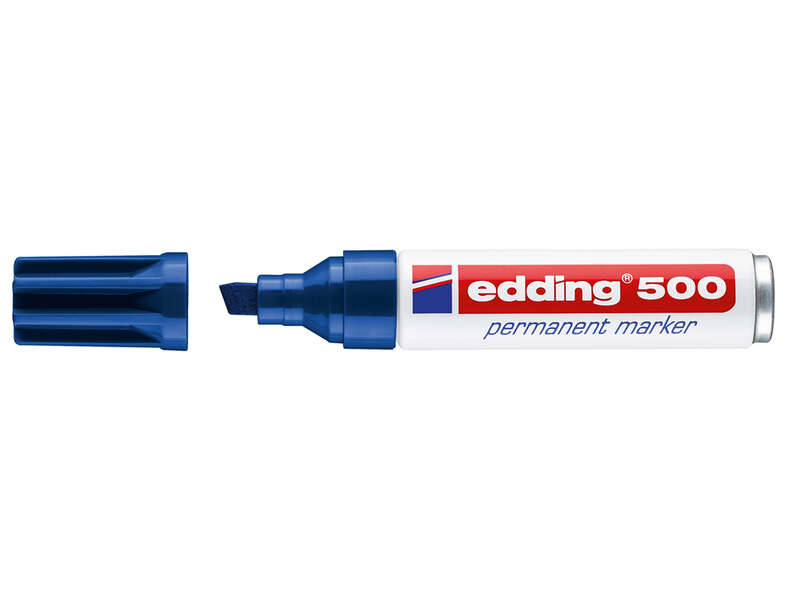Edding 500 Rotulador Permanente - Punta Biselada - Trazo entre 2 y 7 mm. - Recargable - Secado Instantaneo - Color Azul