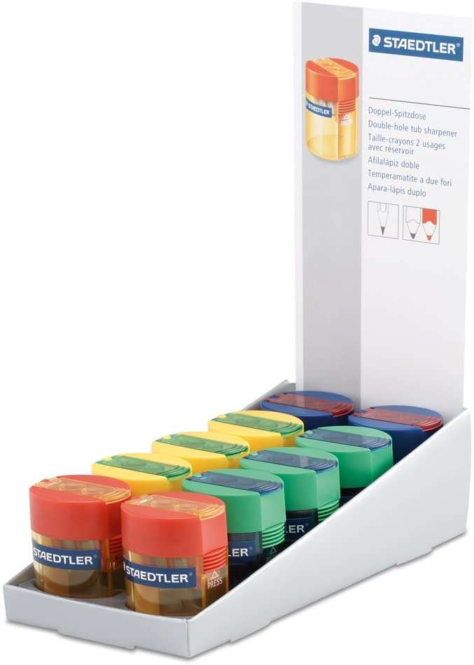 Staedtler Sacapuntas de 2 Orificios con Deposito - Para Lapices de 8.2mm y 10.2mm - Colores Neon Surtidos