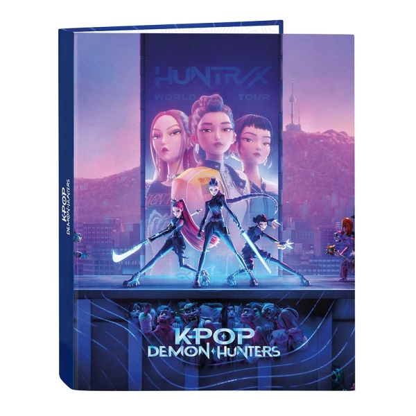 Safta K-Pop Demon Hunters Carpeta de 4 Anillas de 25mm - Formato Folio - Tapas Duras Forradas - 26.5x33x4cm - Multicolor Safta K-Pop Demon Hunters Carpeta de 4 Anillas de 25mm - Formato Folio - Tapas Duras Forradas - 26.5x33x4cm - Multicolor