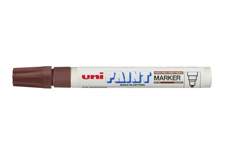 Uni-ball PX-20 Paint Marker - Marcador de Pintura - Punta Acrilica de Bala 2.2-2.8mm - Permanente en Todas las Superficies - Resistente a Luz y Agua - Cuerpo de Aluminio - Color Marrón