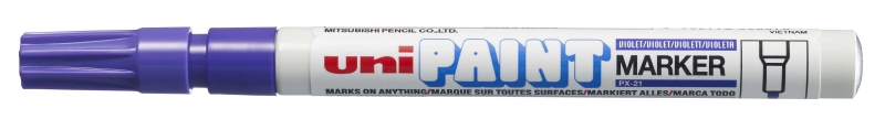 Uni-ball PX-21 Paint Marker - Marcador de Pintura - Punta Acrilica de Bala 0.8-1.2mm - Permanente en Todas las Superficies - Resistente a Luz y Agua - Cuerpo de Aluminio - Color Violeta