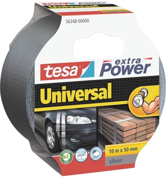 Tesa Extra Power Universal Cinta Adhesiva Multiusos 50mm x 10 Metros - Fuerte Poder de Pegado - Se Rompe Facilmente con la Mano - Resistente a la Intemperie - Color Gris