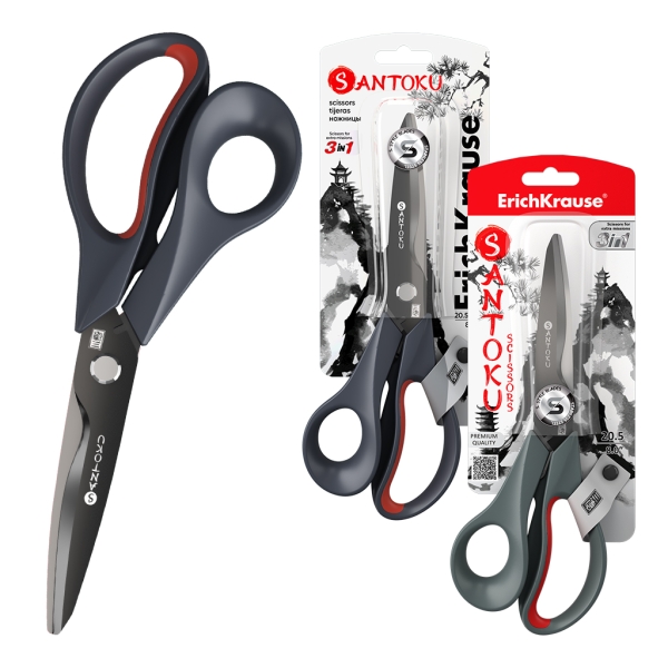 Erichkrause Santoku Multifuncional 3 en 1 Tijeras 20.5cm - Permite Cortar Facilmente Cordeles, Cuerdas, Alambres y Tallos de Plantas - Cortaalambres Incorporado - Color Gris/Rojo