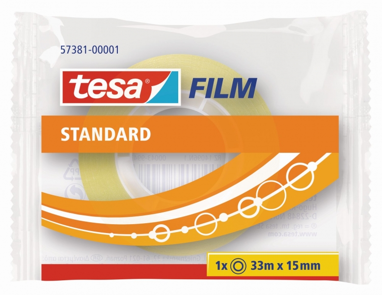 Tesa Tesafilm Standard Cinta Autoadhesiva Transparente 15mmx33m - Buena Adherencia y Alta Resistencia a la Luz UV - Sin PVC