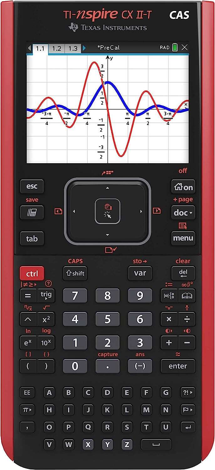 Texas Instruments TI-Nspire CX II-T CAS Calculadora Grafica Pantalla Retroiluminada a Color 320x240px - Software Compatible con Pc/Mac - Sistema de Algebra Computacional - Color Negro/Rojo