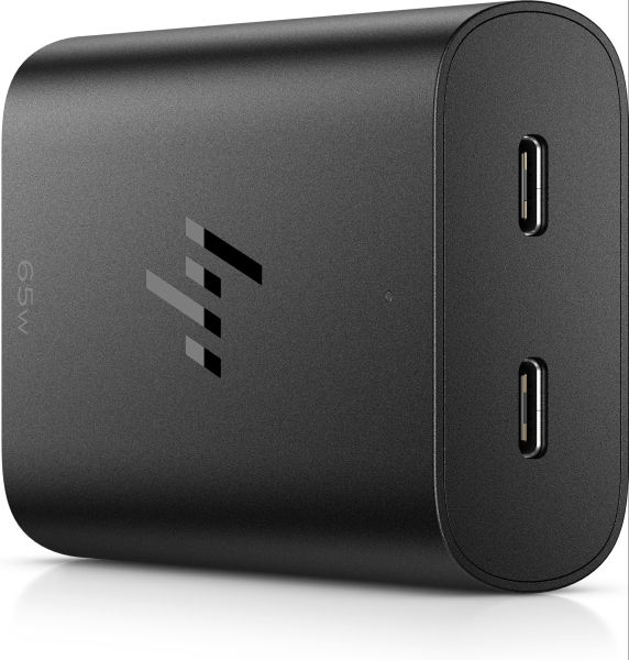 HP Cargador USB?C GaN 65W - 2 Puertos Carga Simultanea - Diseño Compacto y Ligero - Color Negro