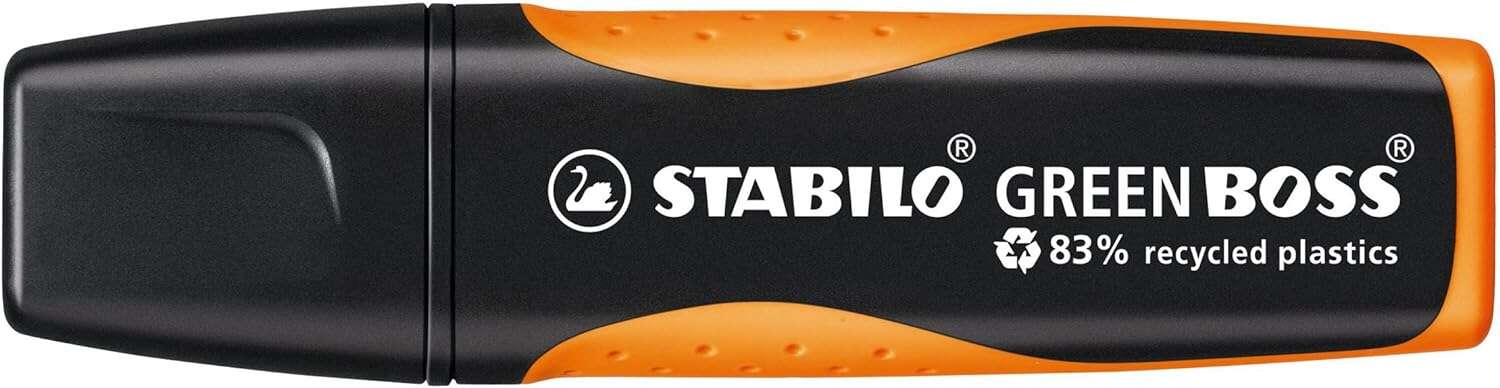 Stabilo Green Boss Marcador Fluorescente - Fabricado con un 83% de Plastico Reciclado - Trazo entre 2 y 5mm - Recargable - Color Naranja