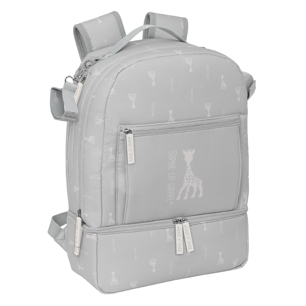 Safta Sophie la Girafe Mum Mochila para Carrito Bebe de 19.4L - Bolsillos Internos - Cremallera Doble Facil - Bolsillo Termo - Bolsillo Lateral - 300x150x430mm - Color Gris Claro