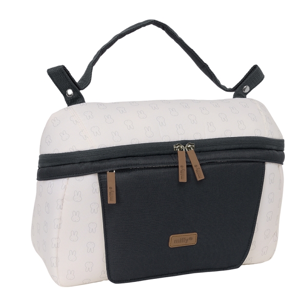 Safta Miffy Mum Moon Bolso de 7.82L - Adaptable a Carrito - Compartimento con Cremallera - Bolsillo Impermeable para Toallitas - Interior Forrado - 340x100x230mm - Color Blanco y Negro