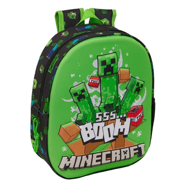 Safta Minecraft Boom Mochila 3D - Portabotellas - Hombreras Acolchadas - Asa de Mano Superior - 27x33x10cm - Color Verde y Negro Safta Minecraft Boom Mochila 3D - Portabotellas - Hombreras Acolchadas - Asa de Mano Superior - 27x33x10cm - Color Verde y Negro