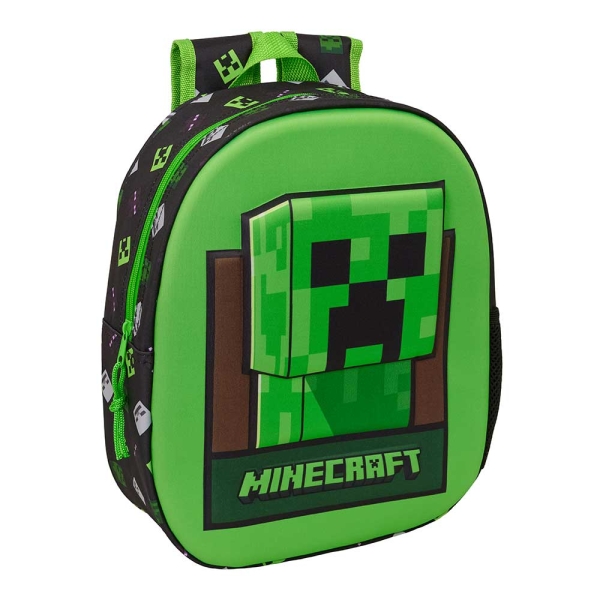 Safta Minecraft Mochila 3D - Portabotellas - Hombreras Acolchadas - Asa de Mano Superior - 27x33x10cm - Color Verde y Negro Safta Minecraft Mochila 3D - Portabotellas - Hombreras Acolchadas - Asa de Mano Superior - 27x33x10cm - Color Verde y Negro