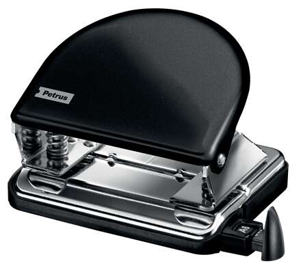 Petrus 52 WOW Taladro Perforador Clasico Metalico - Hasta 20 Hojas - Marcas de Formato - Facil Vaciado - Punzones 5.5mm - Color Negro