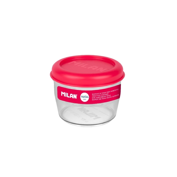 Milan Coleccion Nata 624 Fiambrera Hermetica de Tritan Redonda 0.5L - Apta para Microondas, Lavavajillas y Congelador - Libre de BPA - Medidas 12 Ã? x 9,2cm - Color Transparente/Rosa