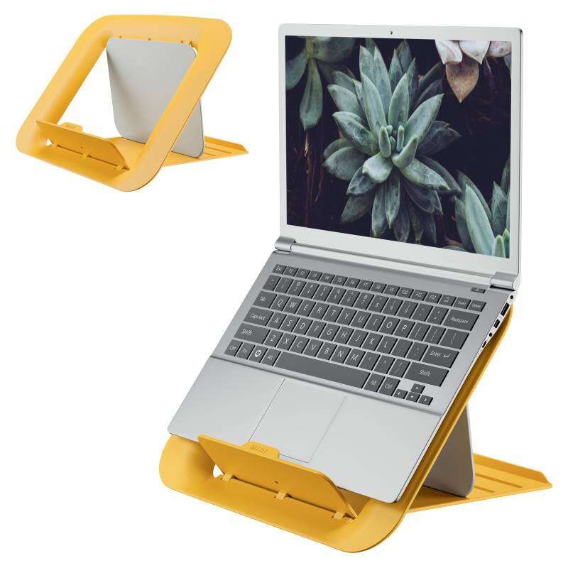 Leitz Ergo Cosy Soporte Ajustable para Portatil de 13 \"a 17\" - Diseño Ergonomico - Altura Ajustable a 4 Alturas - Color Amarillo Calido