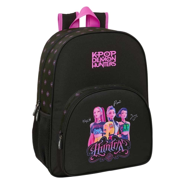 Safta K-Pop Demon Hunters Mochila - Adaptable a Carro - Bolsillo Frontal - Portabotellas - Cremallera con Doble Tirador - Asa de Mano - Hombreras y Espalda Acolchada - 33x42x14cm - Color Negro y Rosa Safta K-Pop Demon Hunters Mochila - Adaptable a Carro - Bolsillo Frontal - Portabotellas - Cremallera con Doble Tirador - Asa de Mano - Hombreras y Espalda Acolchada - 33x42x14cm - Color Negro y Rosa