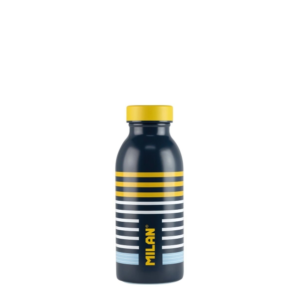 Milan Serie Especial Swims Botella Isotermica 0.35L - Doble Pared de Acero Inoxidable - Liquidos Calientes hasta 12h, Frios hasta 24h - Color Azul Marino/Amarillo