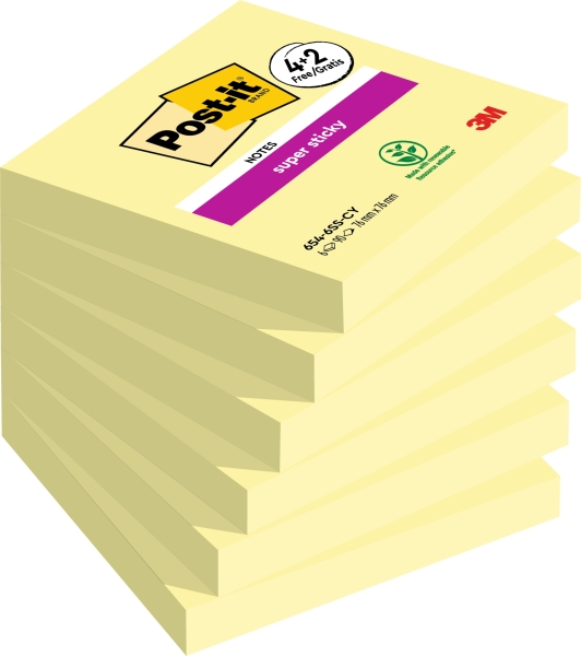 Post-It Super Sticky Pack de 6 Blocs de 90 Notas Adhesivas Reposicionables - 76x76mm - Promocion 4 Blocs + 2 Gratis - Color Amarillo Claro Post-It Super Sticky Pack de 6 Blocs de 90 Notas Adhesivas Reposicionables - 76x76mm - Promocion 4 Blocs + 2 Gratis - Color Amarillo Claro