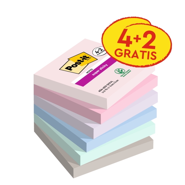 Post-It Super Sticky Pack de 6 Blocs de 90 Notas Adhesivas Reposicionables - Forma Cuadrada - 76x76mm - Colores Surtidos Post-It Super Sticky Pack de 6 Blocs de 90 Notas Adhesivas Reposicionables - Forma Cuadrada - 76x76mm - Colores Surtidos