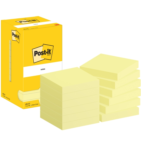 Post-It Pack de 12 Blocs de 100 Notas Adhesivas Reposicionables - Forma Cuadrada - 76x76mm - Color Amarillo Claro Post-It Pack de 12 Blocs de 100 Notas Adhesivas Reposicionables - Forma Cuadrada - 76x76mm - Color Amarillo Claro