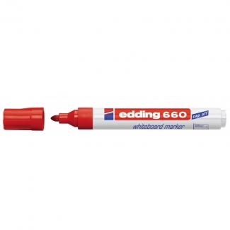 Edding 660 Rotulador para Pizarra Blanca - Punta Redonda - Trazo entre 1.5 y 3 mm. - Tinta Pigmentada - Recargable - Borrable en Seco - Color Rojo