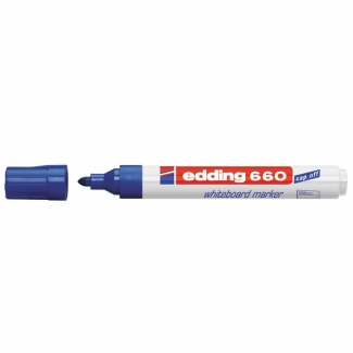 Edding 660 Rotulador para Pizarra Blanca - Punta Redonda - Trazo entre 1.5 y 3 mm. - Tinta Pigmentada - Recargable - Borrable en Seco - Color Azul