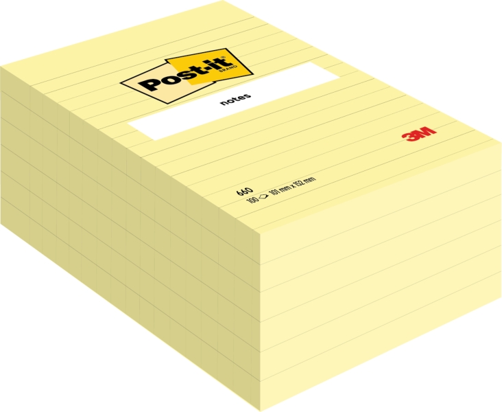 Post-It Pack de 6 Blocs de 100 Notas Adhesivas Reposicionables - Forma Rectangular - 101x152mm - Color Amarillo Claro Post-It Pack de 6 Blocs de 100 Notas Adhesivas Reposicionables - Forma Rectangular - 101x152mm - Color Amarillo Claro