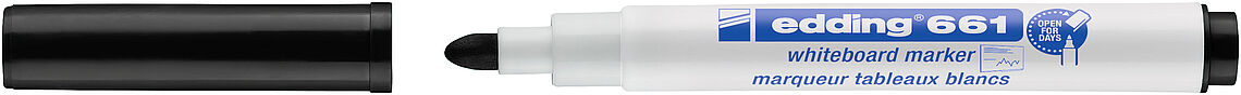 Edding 661 Rotulador para Pizarra Blanca - Punta Redonda - Trazo entre 1 y 2 mm. - Tinta Pigmentada - Borrable en Seco - Color Negro