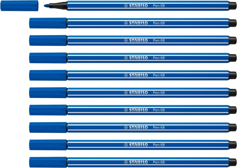 Stabilo Pen 68 Rotulador de Punta de Fibra - Trazo de 1mm aprox. - Tinta con Base de Agua - Color Azul Oscuro