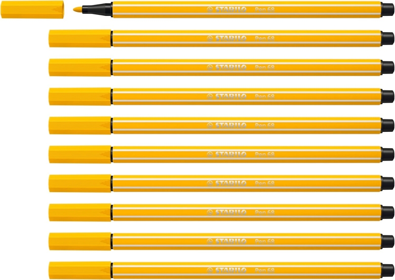 Stabilo Pen 68 Rotulador de Punta de Fibra - Trazo de 1mm aprox. - Tinta con Base de Agua - Color Amarillo