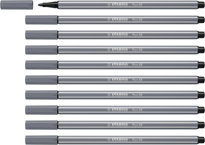Stabilo Pen 68 Rotulador de Punta de Fibra - Trazo de 1mm aprox. - Tinta con Base de Agua - Color Gris Oscuro