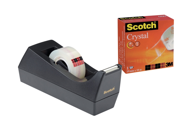 Scotch Dispensador de Cinta + 1 Rollo de Cinta Adhesiva Crystal - 19mmx10m - Color Negro Scotch Dispensador de Cinta + 1 Rollo de Cinta Adhesiva Crystal - 19mmx10m - Color Negro