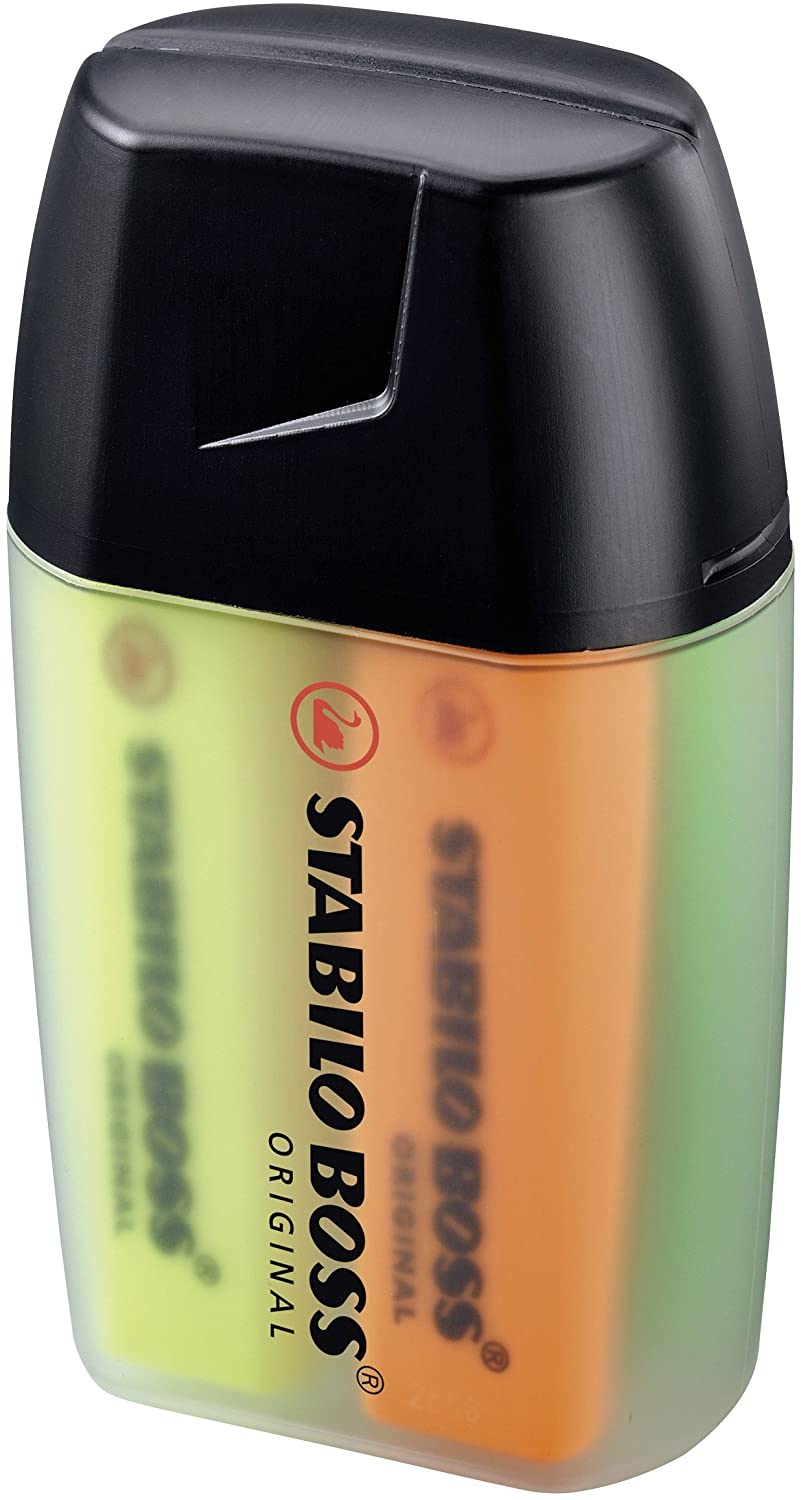 Stabilo Boss 70 Big Boss Pack de 4 Marcadores Fluorescentes - Trazo entre 2 y 5mm - Recargable - Tinta con Base de Agua - Colores Surtidos