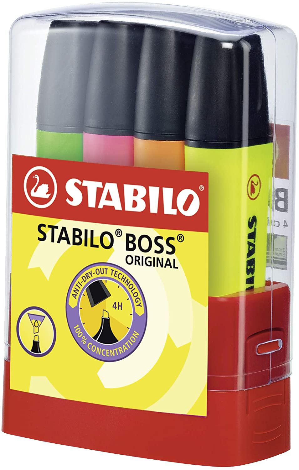 Stabilo Boss 70 Parade Pack de 4 Marcadores Fluorescentes - Trazo entre 2 y 5mm - Recargable - Tinta con Base de Agua - Colores Surtidos