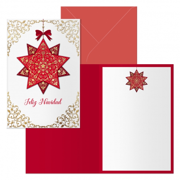 Dohe Golden Star Pack de 6 Tarjetas de Felicitacion Navideña con Sobre - Tamaño Cerrada 11.5x17cm, Abierta 23x17cm - Papel Offset - Impresas a todo Color