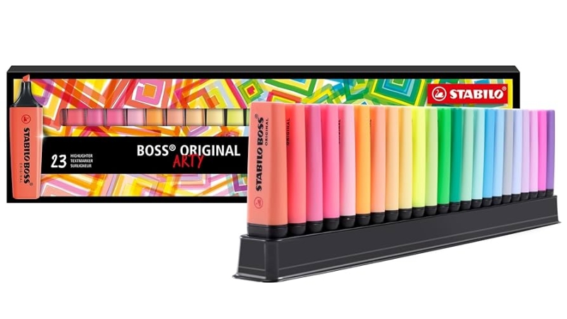 Stabilo Boss Arty Line Pack de 23 Marcadores Fluorescentes - Trazo entre 2 y 5mm - Recargable - Tinta con Base de Agua - Colores Surtidos