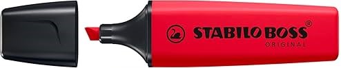 Stabilo Boss 70 Rotulador Marcador Fluorescente - Trazo entre 2 y 5mm - Recargable - Tinta con Base de Agua - Color Rojo Real