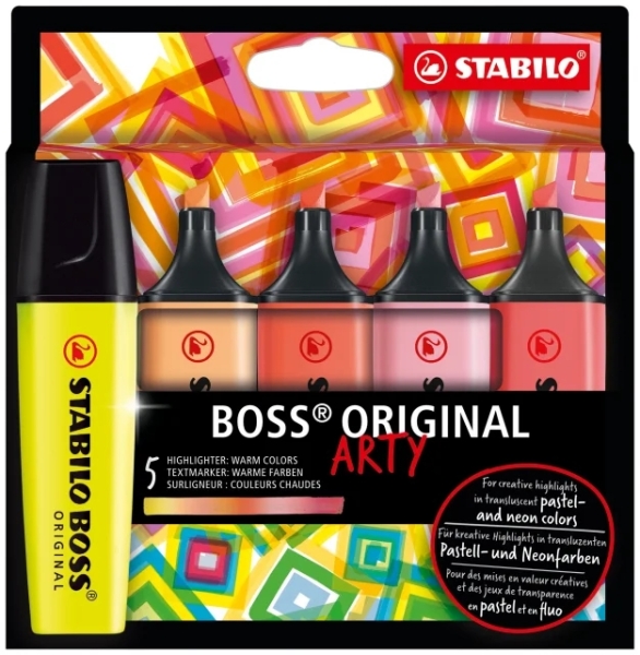 Stabilo Boss Original Arty Pack de 5 Marcadores Fluorescentes Colores Calidos - Trazo entre 2 y 5mm - Tinta con Base de Agua
