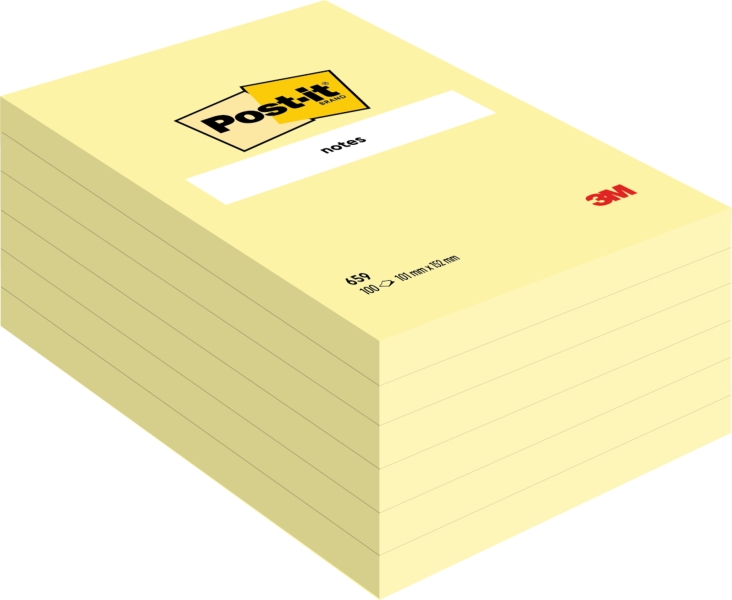 Post-It Pack de 6 Blocs de 100 Notas Adhesivas Reposicionables - Forma Rectangular - 101x152mm - Color Amarillo Claro Post-It Pack de 6 Blocs de 100 Notas Adhesivas Reposicionables - Forma Rectangular - 101x152mm - Color Amarillo Claro