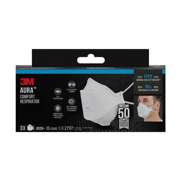 3M Aura Pack de 3 Mascarillas para Particulas FFP2 - Desechable - Sin Valvula - para Niveles Medios de Particulas - Color Blanco 3M Aura Pack de 3 Mascarillas para Particulas FFP2 - Desechable - Sin Valvula - para Niveles Medios de Particulas - Color Blanco