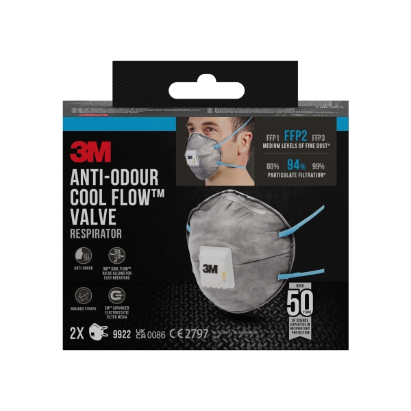 3M Pack de 2 Mascarillas para Particulas FFP2 - Desechable - con Valvula - para Niveles Medios de Particulas - Color Gris 3M Pack de 2 Mascarillas para Particulas FFP2 - Desechable - con Valvula - para Niveles Medios de Particulas - Color Gris