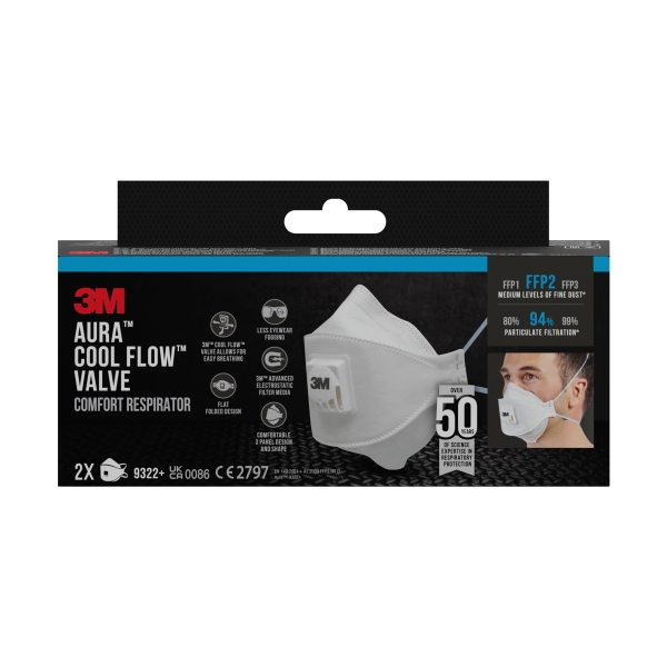 3M Aura Comfort Cool Flow Pack de 2 Mascarillas para Particulas FFP2 - Desechable - con Valvula - para Niveles Medios de Particulas - Color Blanco 3M Aura Comfort Cool Flow Pack de 2 Mascarillas para Particulas FFP2 - Desechable - con Valvula - para Niveles Medios de Particulas - Color Blanco