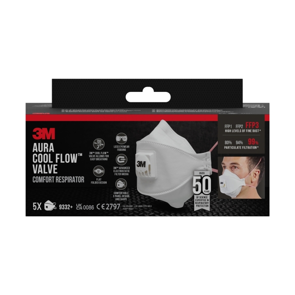3M Aura Comfort Cool Flow Pack de 5 Mascarillas para Particulas FFP3 - Desechable - con Valvula - para Altos Niveles de Particulas - Color Blanco 3M Aura Comfort Cool Flow Pack de 5 Mascarillas para Particulas FFP3 - Desechable - con Valvula - para Altos Niveles de Particulas - Color Blanco