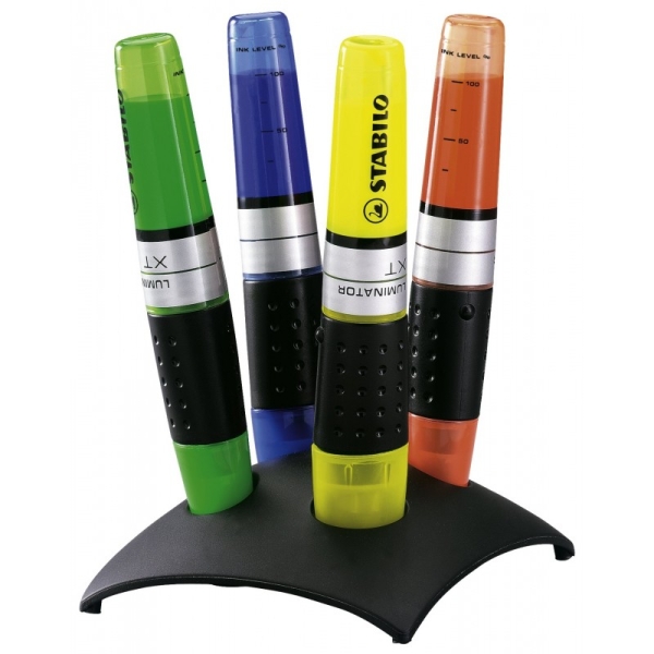 Stabilo Luminator Set de Escritorio con 4 Marcadores Fluorescentes - Mayor Suministro de Tinta - Zona de Agarre - Trazo entre 2 y 5mm - Colores Verde, Amarillo, Azul y Naranja