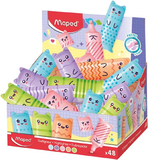 Maped Kawaii Expositor con 48 Mini Marcadores Fluorescentes Pastel - Divertidos Diseños Kawaii - Trazo de 1 a 5mm - Ideal para Subrayar y Resaltar - Colores Surtidos Maped Kawaii Expositor con 48 Mini Marcadores Fluorescentes Pastel - Divertidos Diseños Kawaii - Trazo de 1 a 5mm - Ideal para Subrayar y Resaltar - Colores Surtidos