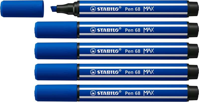 Stabilo Pen 68 MAX Rotulador - Punta de Fibra Biselada - Trazo entre 1-5mm aprox. - Tinta a Base de Agua - Color Azul Marino